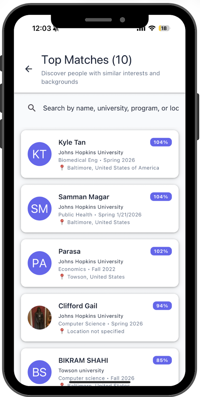 Matches – Find compatible students